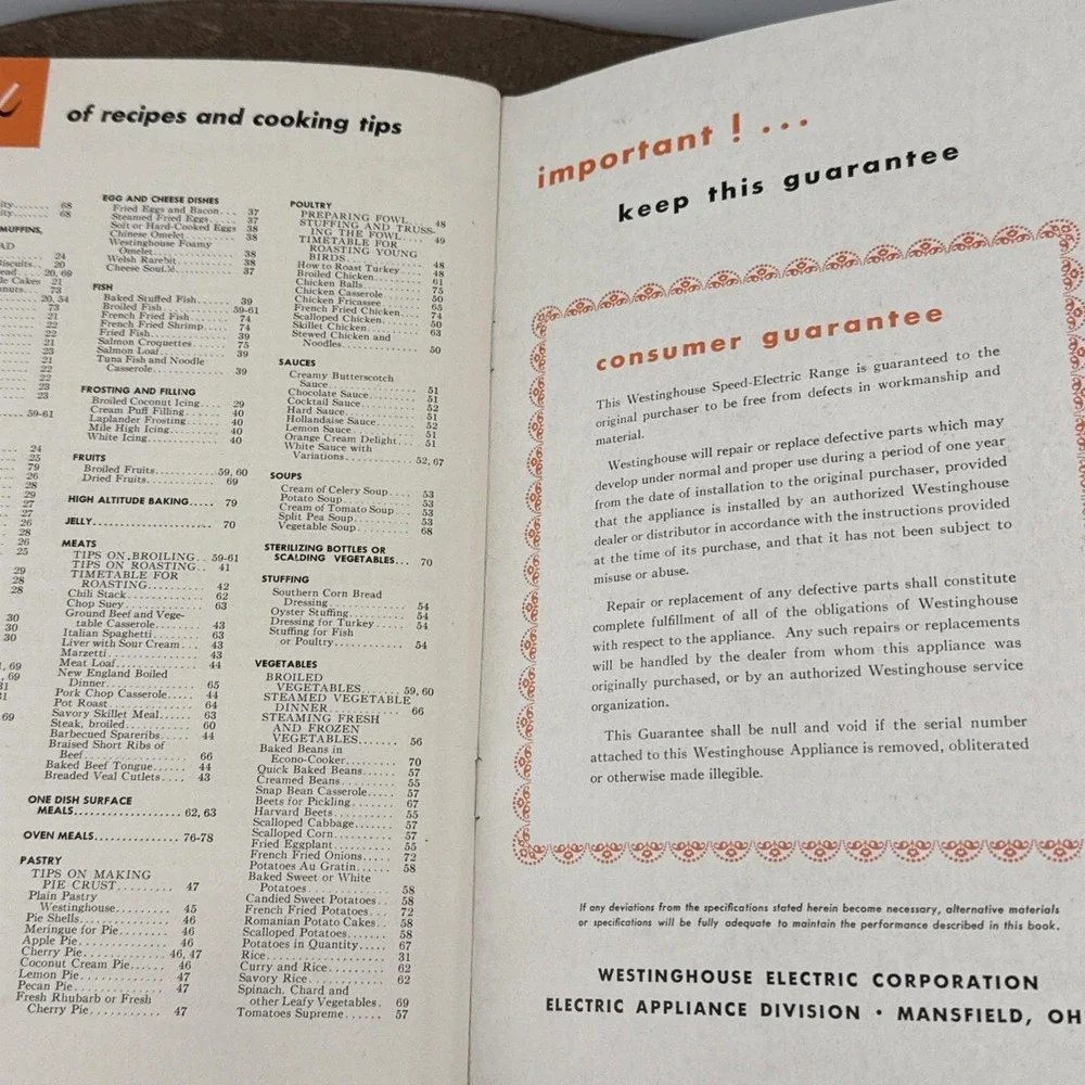1953 Westinghouse Speed-Electric Ranges Recipes Care Use‎ Stove Oven Cookbook
